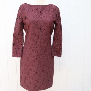 DVF Diane Von Furstenberg Sarita flower lace dress maroon burgundy 3/4 sleeve
